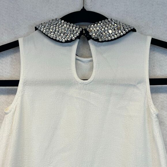 KATE SPADE Girls Top Small White Sleeveless Embellished Black Peter Pan Collar - Picture 9 of 11